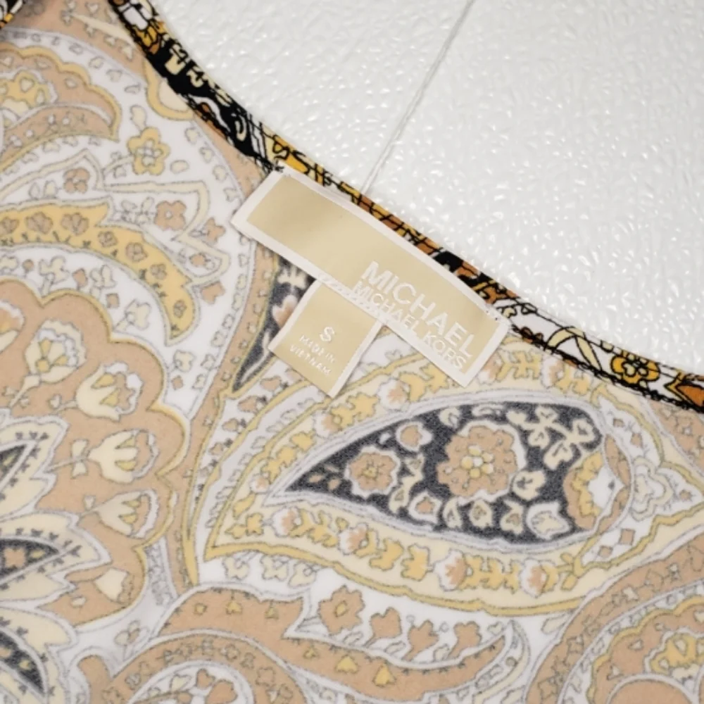 Michael Kors Paisley Yellow Gold and Black Printed Top